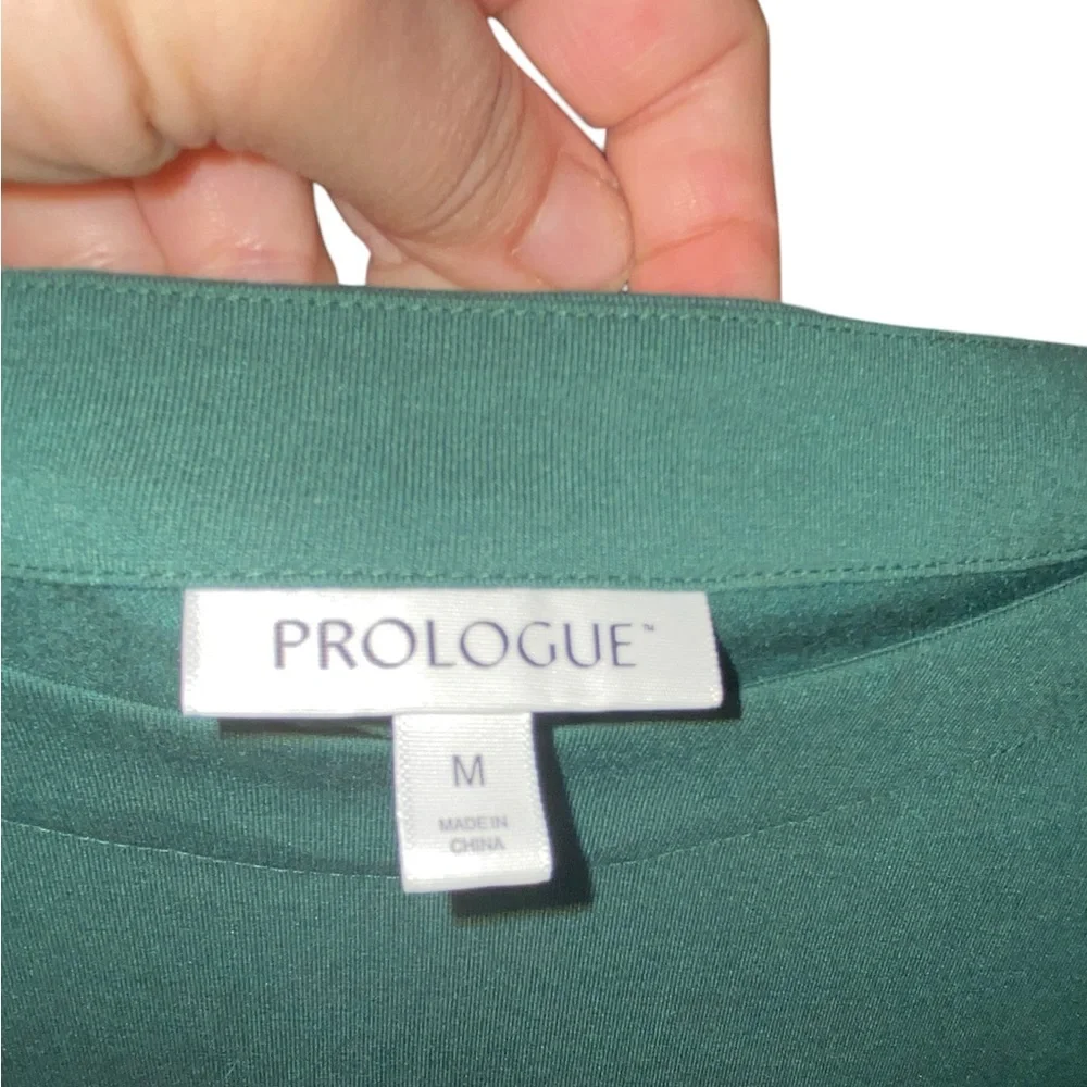 Prologue Forest Green Jersey knit Long Sleeve Crewneck blouse basic minimalist - Picture 9 of 13